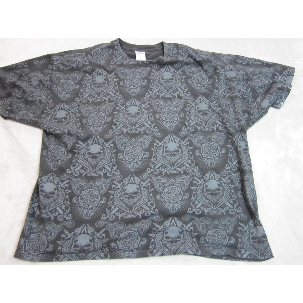 Tennessee River Shirt Mens 3XL Gray All Over Skull Graphic Y2K  Print